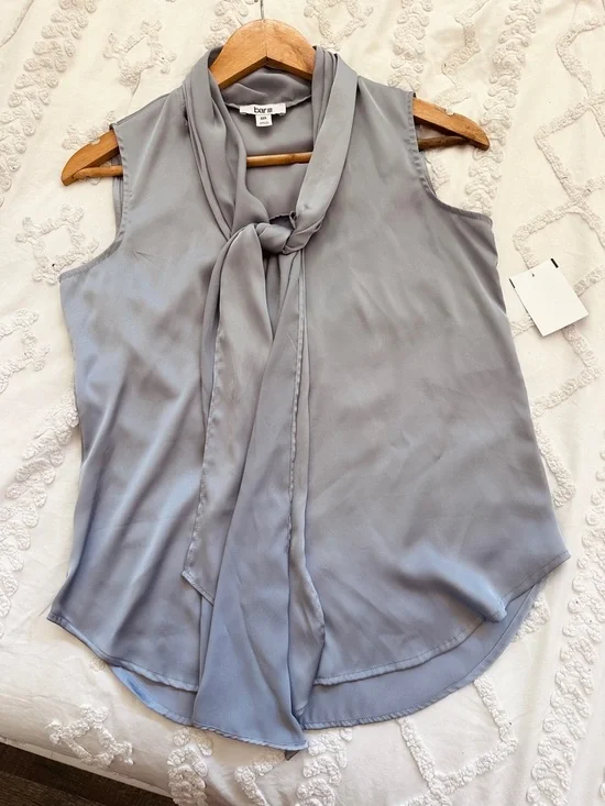 Bar III Sleeveless Tie-Neck Blouse in Light Gray - Picture 1 of 3